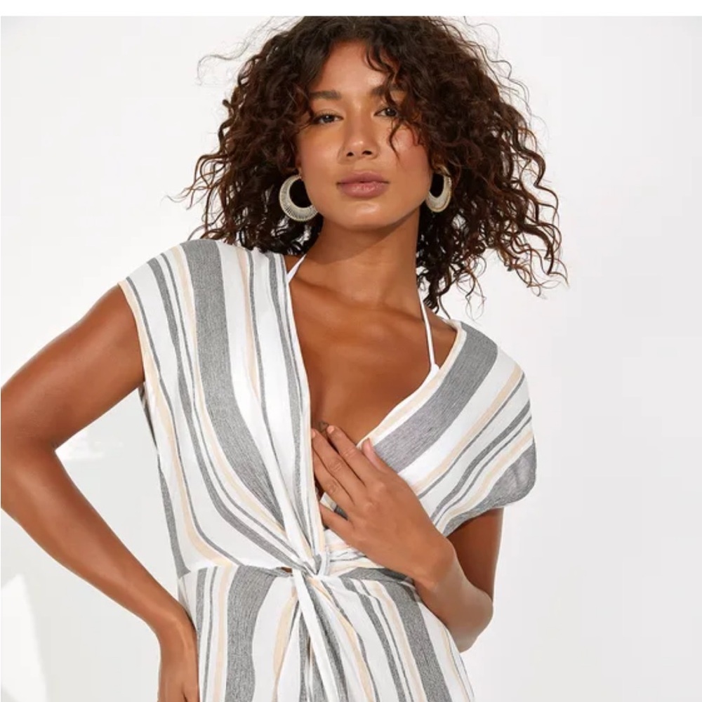 Lulus Coastal Grooves Striped Cover-Up Maxi Dress - Picture 2 of 6